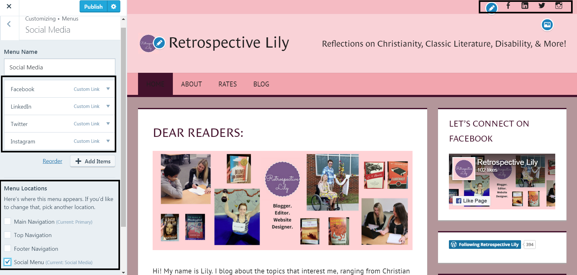 social media menu wordpress